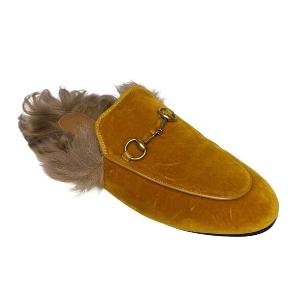 Gucci Shoes - Gucci Princetown Velvet & Lamb Fur Slipper Horsebit Mule Loafer Flats EU 38 US 8